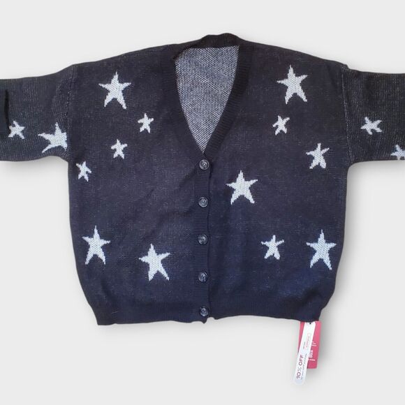 Romwe NWT Cardigan Knit Sweater Black White Stars Crop Size XL, EUR 44, US 12‎ - Picture 11 of 11